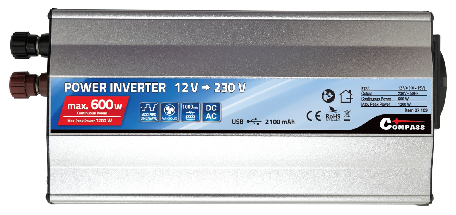 Výkonný  měnič napětí z 12V na 230V 600W max 1200 W + USB zásuvka