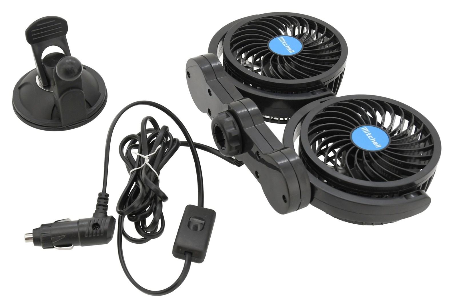 Výkonný značkový ventilátor do auta 12V otočné větráky průměr 2x108mm