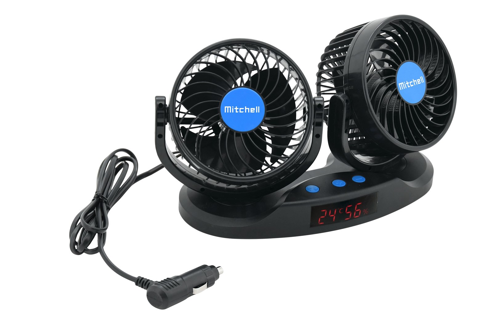 Ventilátor do auta dvojitý 12V, průměr 13cm s teploměrem