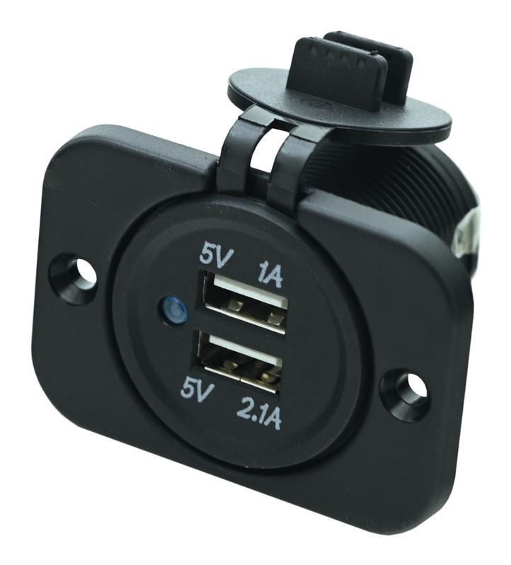 Zásuvka 12V 2x USB 2,1A k montáži s krytem voděodolná venkovní