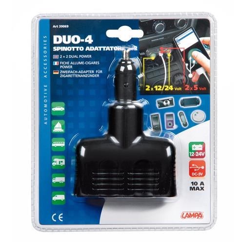 Rozdvojka do auta pro autozásuvky 2 x 12V i 24V + 2 x USB