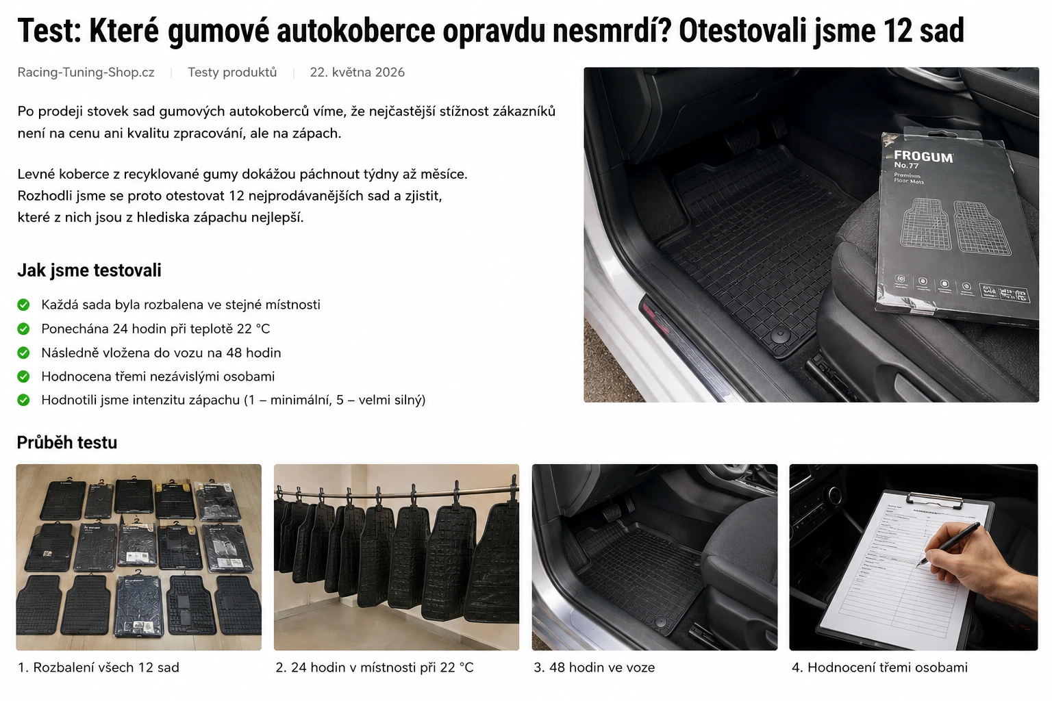 test autokoberce gumové prubeh testu